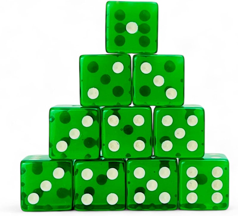 Luck Lab 10 Piece 19 mm Dice Pack - Acrylic Translucent D6, Square w/Rounded Edge for Casino, Craps, RPG MTG DND Dice Table Games and Board Games (Green) - Image 1